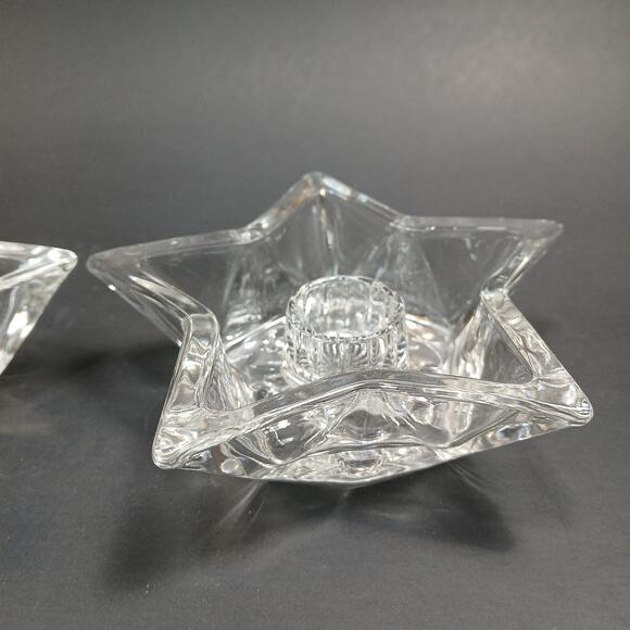 2 Star Shaped Candle Stick Holders Vintage Clear Cut Glass 5 Point Star MCM Set - Picture 3 of 7